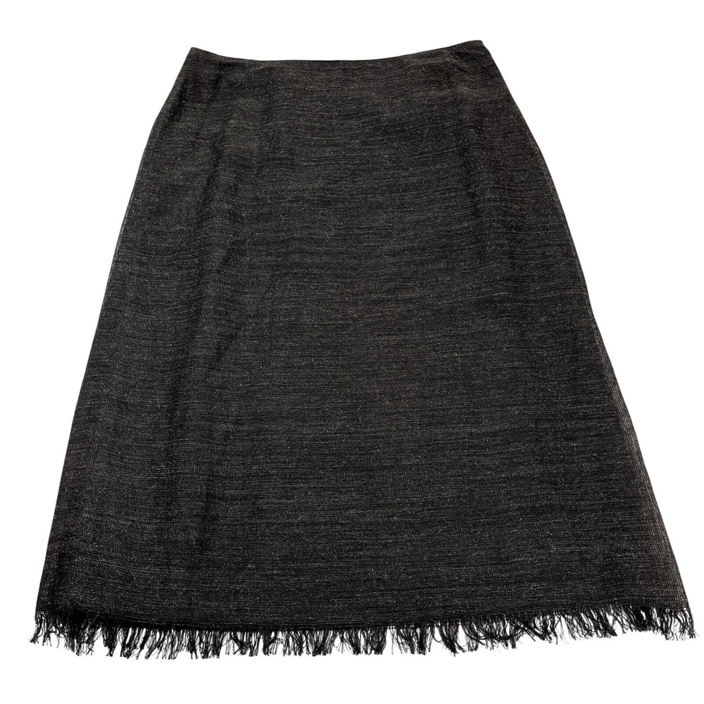 Vintage Paradox Skirt Womens 14 Black Wool Blend Mesh Metallic Overlay Fringe